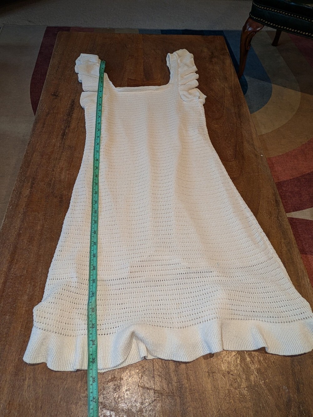 Anthropologie Ruffled Pointelle Mini Dress | Ivory | XS - Picture 8 of 10